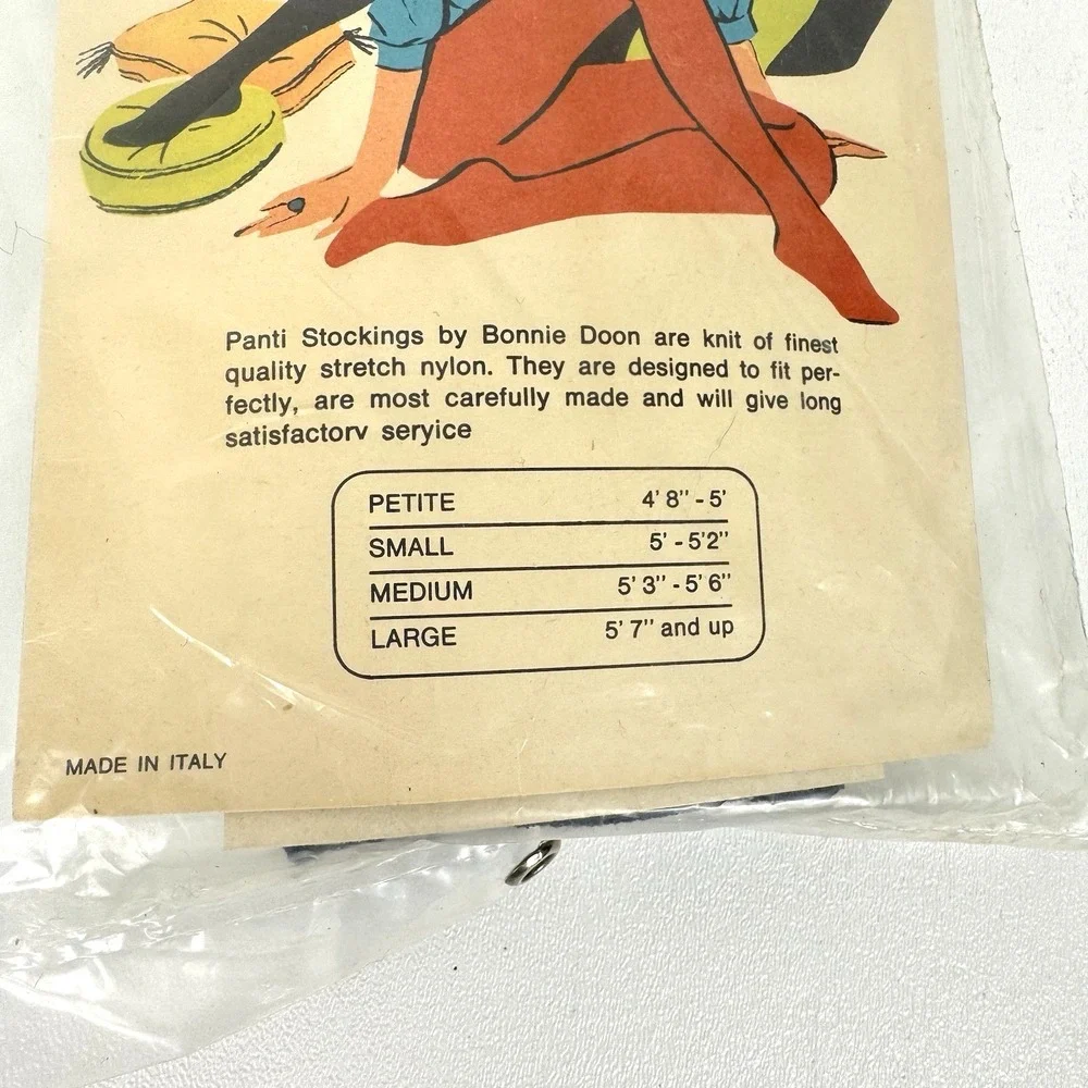 Vtg Bonnie Doon Pantyhose Panti-Stocking Large Black Nylons Seamless 60s Italy